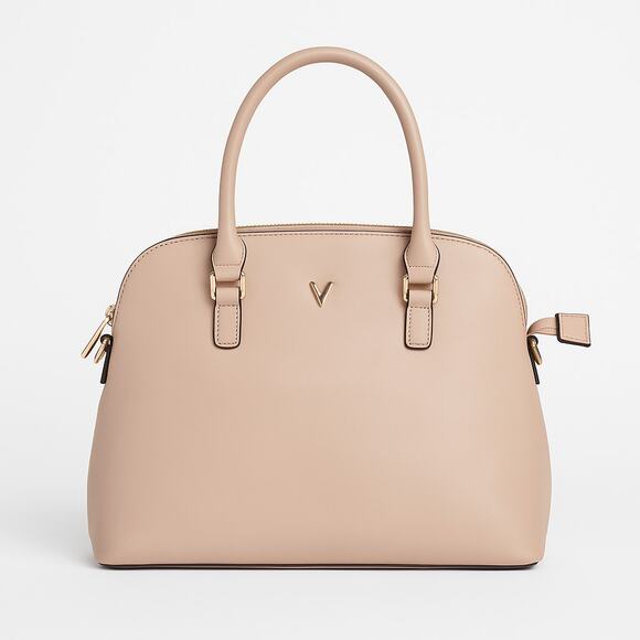 Large Beige Handbag.  Feet on bottom, textured surface.  Dome shape crossbody - Picture 2 of 8